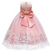 Flower Girl Lace Dress for Kids Wedding Bridesmaid Pageant Party Formal Long Maxi Gown Big Little Princess First Communion Birthday Dance Prom Sequins Bowknot Puffy Tulle Dresses Pink 9-10 Years view 4