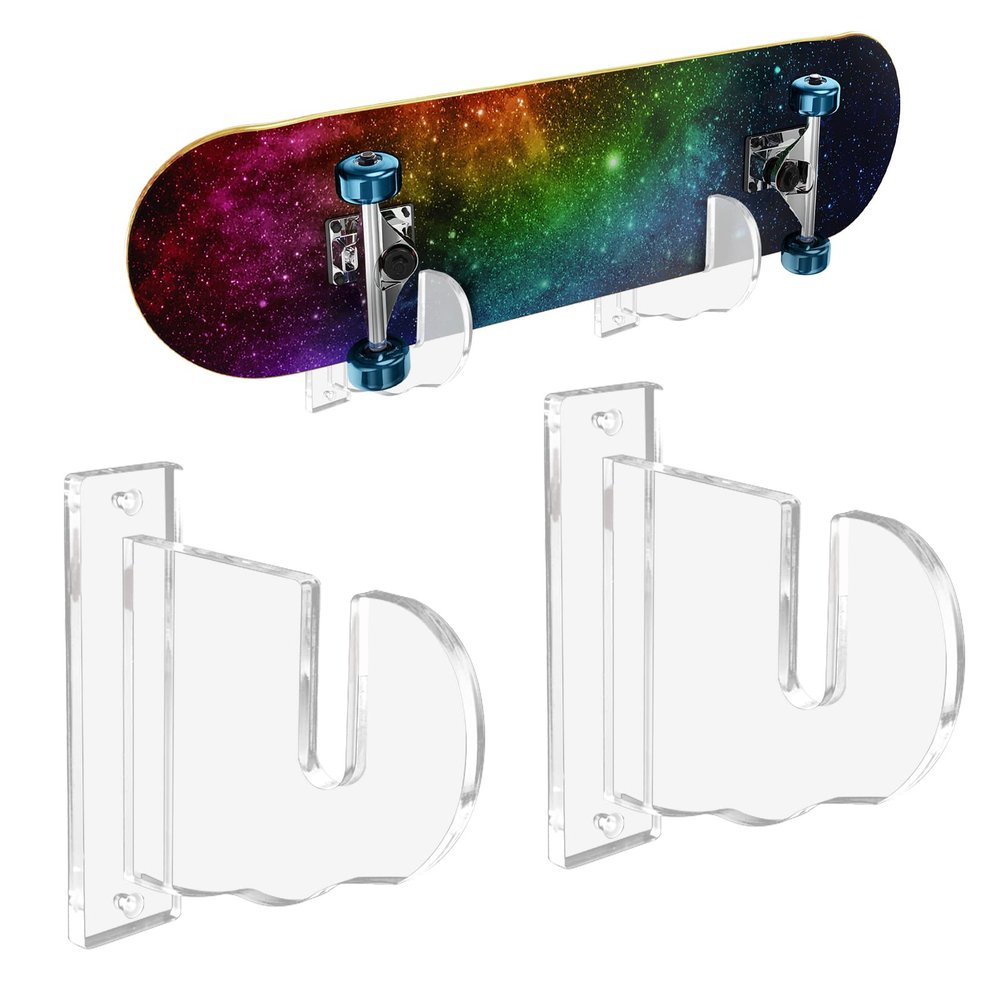 BiJun Skateboard Wall Mount, Snowboard Wall Mount Display, Acrylic Horizontal Skateboards Rack, Skateboard Storage Hanger (Transparent)