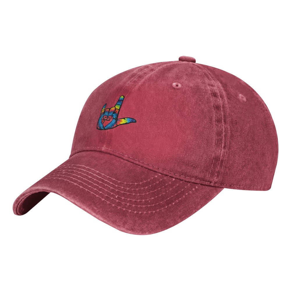 ASL I Love You Sign Language Unisex Adult Baseball Hat Sports Outdoor Cowboy Cap for Men and Women Snapback Red