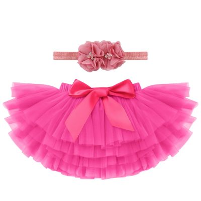 Baby Girls Tutu Skirt with Diaper Cover Toddler Girl Tulle Bloomers Tutu Skirt Sets with Flower Headband Infant Tutu for Baby Girl 1st Birthday Cake Smash Outfit for Photo Prop Hot Pink 0-6 Months