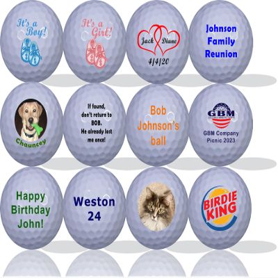 GBM Golf Balls - 1 Dozen Personalized Floating White Golf Balls - Custom Logo, Photo, or Text - Great for Collecting or Playing - Made in USA