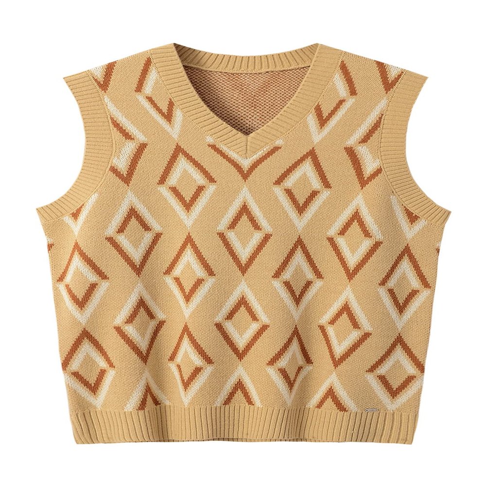 ZHILI Mens Casual Argyle Sweater Vest V-Neck Sleeveless Pullover Knitwear Vests_Yellow_XX-Large