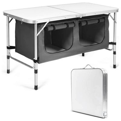 48''Portable Folding Table Table Outdoor Table, Camping Table with Storage Organizer, Lightweight Waterproof Durable for Camping Picnic Hiking Travel Garden Patio Yard Barbecue