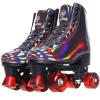 JajaHoho Roller Skates for Women and Men, Holographic High Top Classic Rollerskates, Shiny Double-Row Four Wheels Quad Skates for Girls, Age 8-50 Indoor & Outdoor (Size 6, Golden Black) view 1