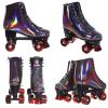 JajaHoho Roller Skates for Women and Men, Holographic High Top Classic Rollerskates, Shiny Double-Row Four Wheels Quad Skates for Girls, Age 8-50 Indoor & Outdoor (Size 6, Golden Black) view 4