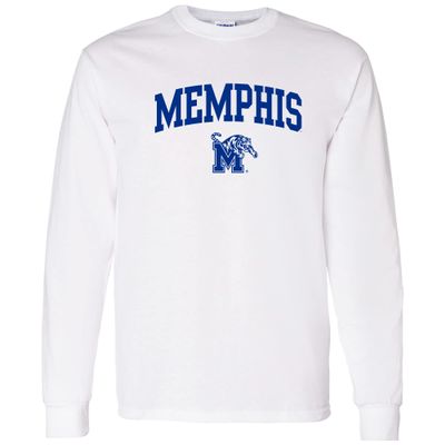 AL03 - Memphis Tigers Arch Logo Long Sleeve T Shirt - 3X-Large - White