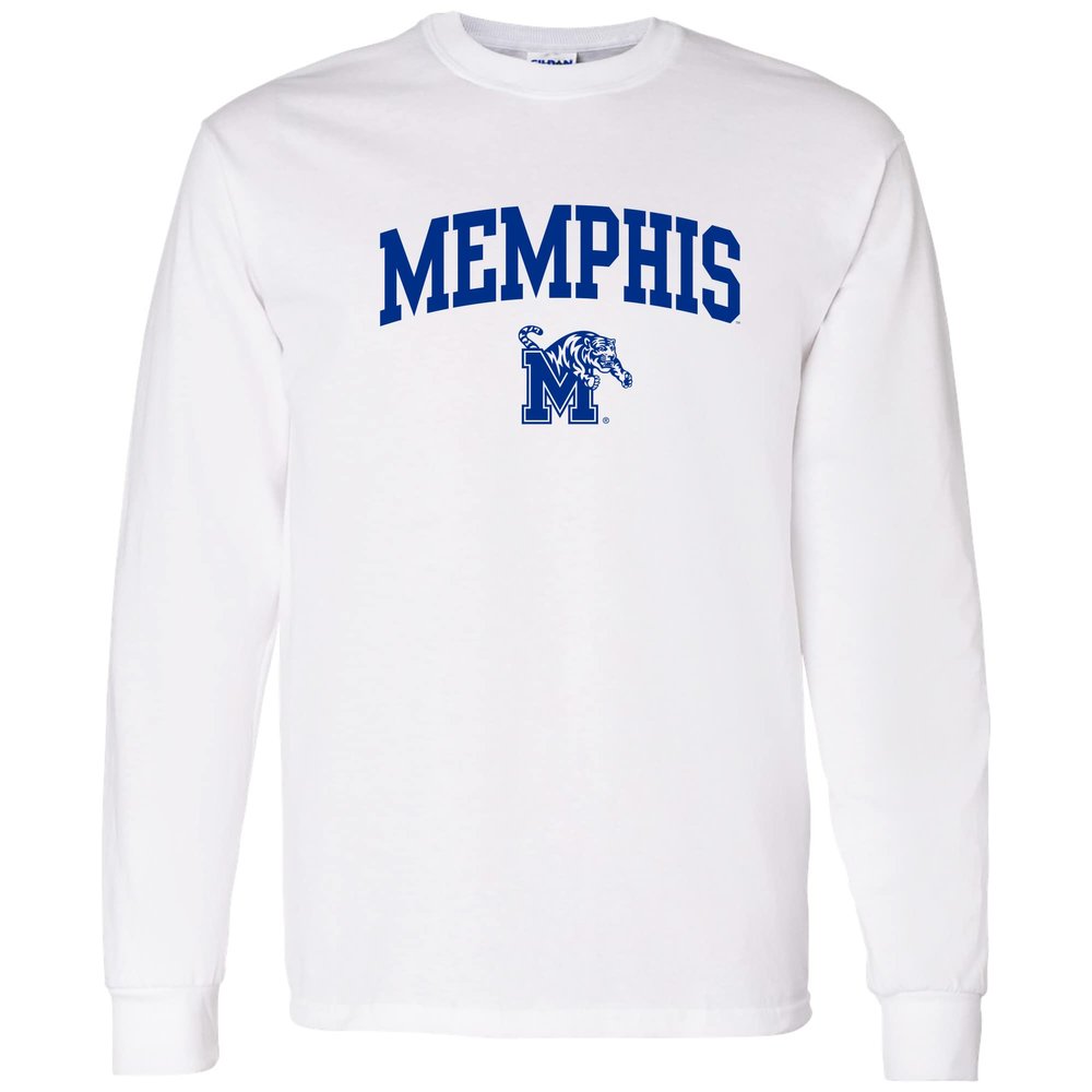 AL03 - Memphis Tigers Arch Logo Long Sleeve T Shirt - 3X-Large - White