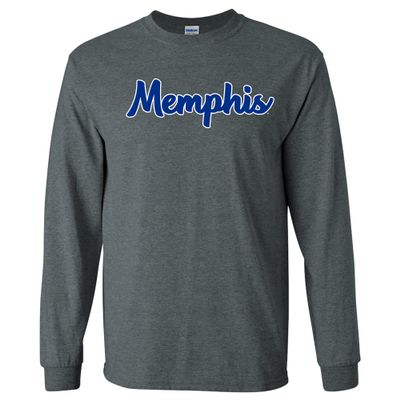 AL1240 - Memphis Tigers Basic Script Long Sleeve T Shirt - Medium - Dark Heather