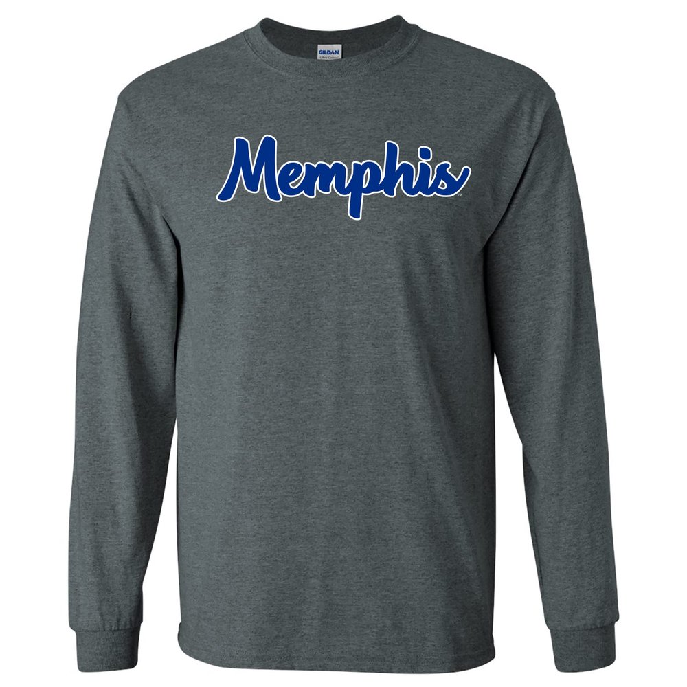 AL1240 - Memphis Tigers Basic Script Long Sleeve T Shirt - Medium - Dark Heather