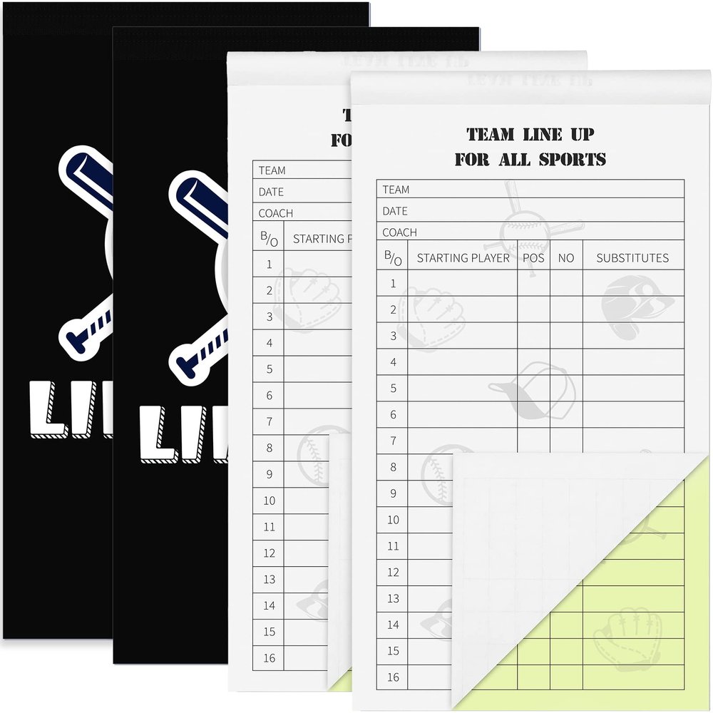 Junkin Baseball Softball Lineup Cards, 4.53 x 7.87 Inch Lineup Sheets 30 Games with 16 Player Roster Baseball Scorebook Coaching Accessories for Coaches Umpires, 4 Part Carbonless Copies (60 Sets)
