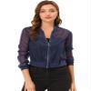 Allegra K Mesh Sheer Jacket for Women's See Through Long Sleeve Zip Up Bomber Jacket Small Blue view 1