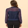Allegra K Mesh Sheer Jacket for Women's See Through Long Sleeve Zip Up Bomber Jacket Small Blue view 2