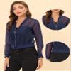 Allegra K Mesh Sheer Jacket for Women's See Through Long Sleeve Zip Up Bomber Jacket Small Blue view 4