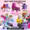 JajaHoho Roller Skates for Women, Holographic High Top PU Leather Rollerskates, Shiny Double-Row Four Pink Glitter Wheels Quad Skates for Girls and Age 8-50 Indoor Outdoor (Size 6, Rose Gold) view 3