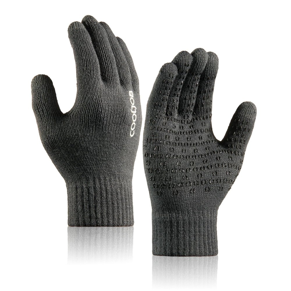 COOLJOB Warm Fleece Knit Winter Gloves for Men Women, Touch Screen Fingers, Non-slip Silicone Grip and Elastic Cuff (1 Pair M, Dark Grey)