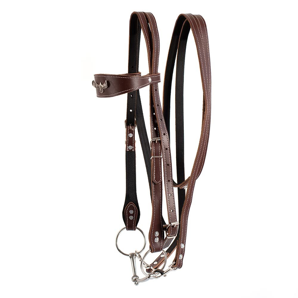 Y.J TAILS Leather Horse Bridle, Adjustable Western Browband Bridles for Horses with Bits and Detachable Leather Reins (S (Below 1.2 Meters), Brown)