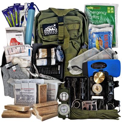 Vital 72 Hour Emergency Survival Kit for Family - Bug Out Bag for Hurricanes, Floods, Tornadoes or Other Disasters - 72 Hour Kit of Food & Water for 2 Per Bag (Olive Drab)