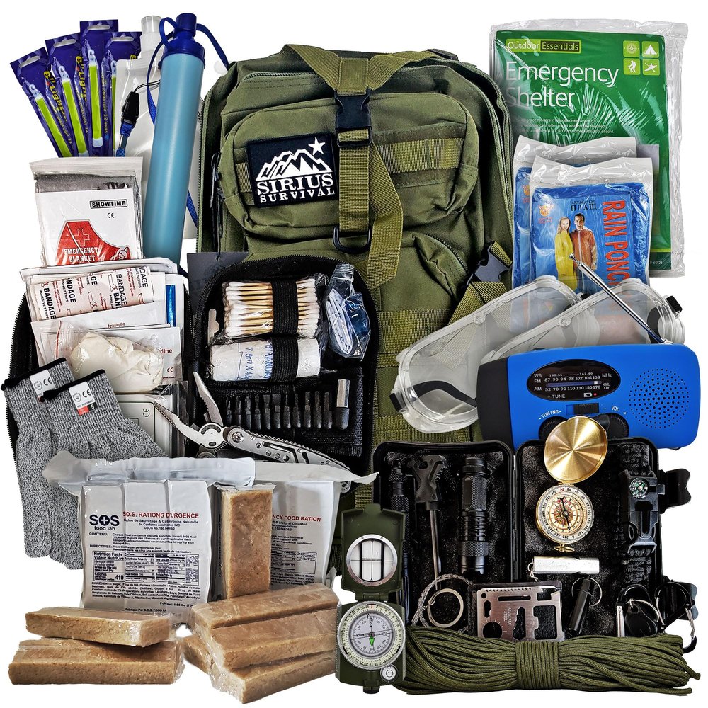 Vital 72 Hour Emergency Survival Kit for Family - Bug Out Bag for Hurricanes, Floods, Tornadoes or Other Disasters - 72 Hour Kit of Food & Water for 2 Per Bag (Olive Drab)