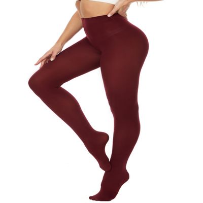 DUCMODA Womens 80 Denier Opaque Tights, Women's Soft Solid Color Footed Pantyhose, High Waist Stocking with 30+ Colors-S-M-Wine Red
