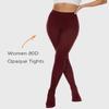 DUCMODA Womens 80 Denier Opaque Tights, Women's Soft Solid Color Footed Pantyhose, High Waist Stocking with 30+ Colors-S-M-Wine Red view 2