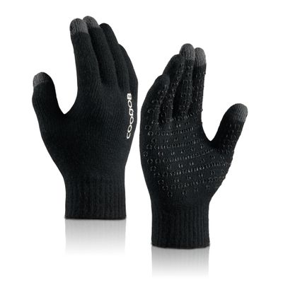 COOLJOB Warm Fleece Knit Winter Gloves for Men Women, Touch Screen Fingers, Non-slip Silicone Grip and Elastic Cuff (1 Pair S, Pure Black)