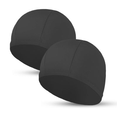 2pcs Cloth Swim Caps for Both Women & Men & Kids Fabric Durable Non-Waterproof Elastic Swimming Pool Cap Bathing Cap for Long and Short Hair (Black)