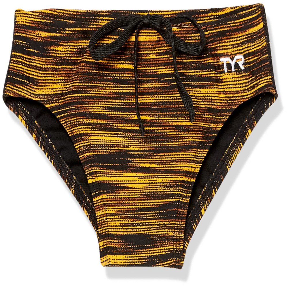 TYR Boy's Durafast Elite Racer Brief Swimsuit, Black/Gold, 24