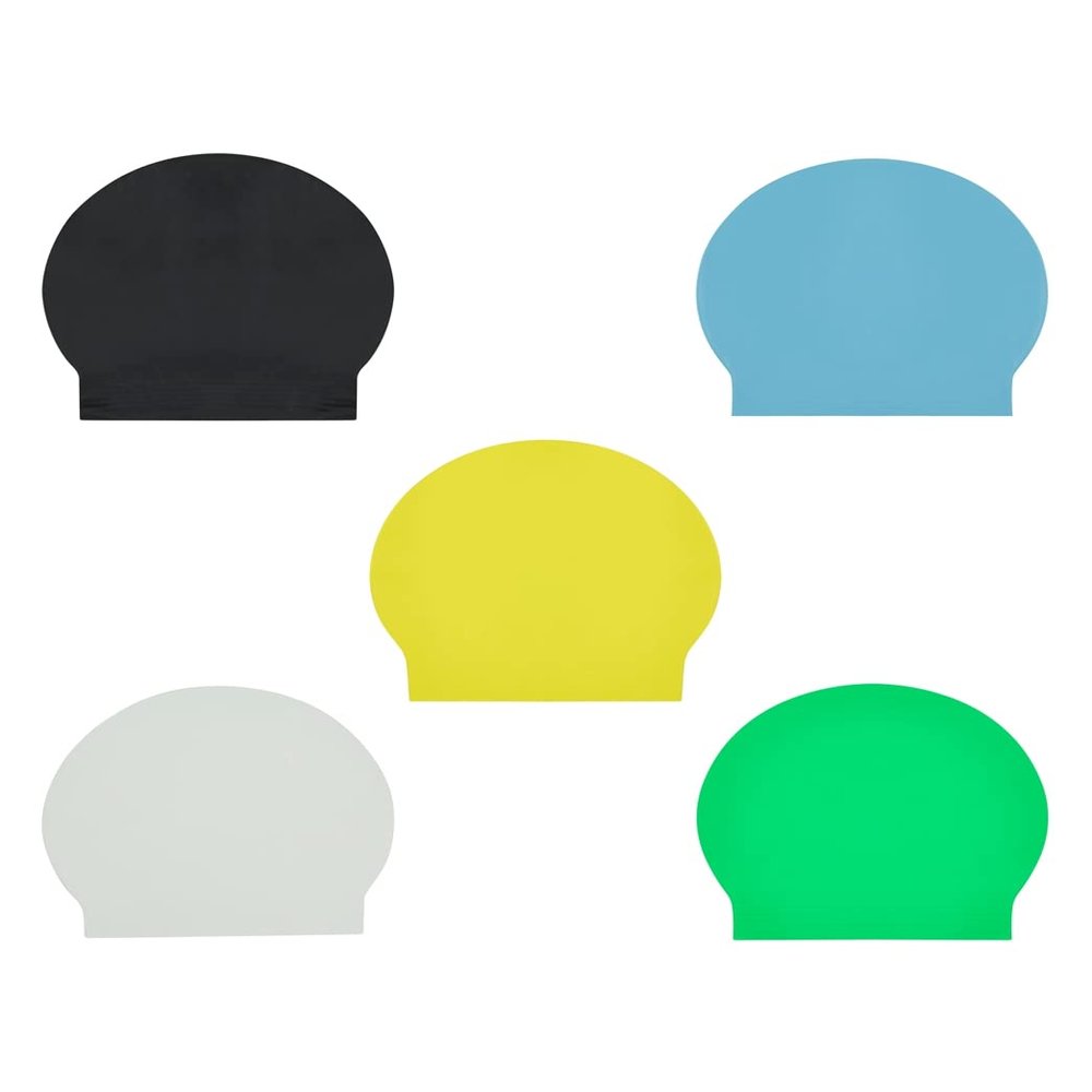 Sporti Kids' Latex Swim Cap - Set of 5 (Black/Neon Green/Powder Blue/White/Yellow)
