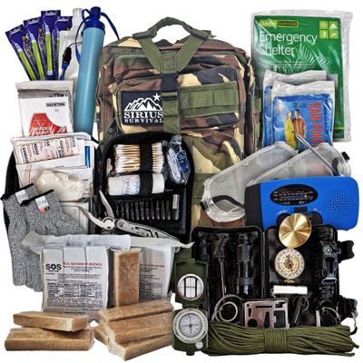 Vital 72 Hour Emergency Survival Kit for Family - Bug Out Bag for Hurricanes, Floods, Tornadoes or Other Disasters - 72 Hour Kit of Food & Water for 2 Per Bag (Dark Camo)