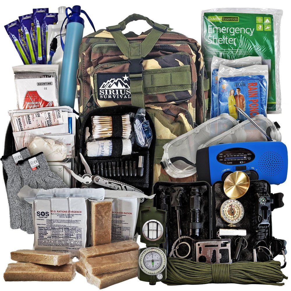 Vital 72 Hour Emergency Survival Kit for Family - Bug Out Bag for Hurricanes, Floods, Tornadoes or Other Disasters - 72 Hour Kit of Food & Water for 2 Per Bag (Dark Camo)