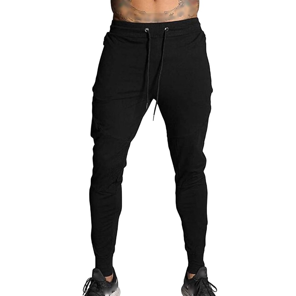 Maiyifu-GJ Men's Casual Tapered Joggers Slim Zip Ankle Training Sweatpants Lightweight Track Pants with Zipper Pockets (Black,Medium)
