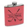 Personalized Golf Club Flask, Custom Golfing Birdie Juice Hip Faix Leather Leatherette Stainless Steel Metal Matte 6-Ounce Golf Bag Engraved Flask (Pink) view 1