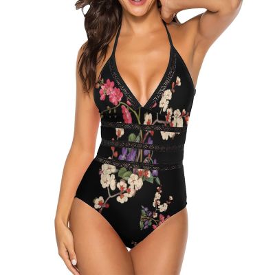 Bikini Flower Bathing Suit Women's Swimwear One-Piece Swimsuit Tummy Control Swimsuits M