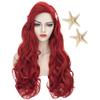 Wiggy Mermaid Wig + Starfish Hairpin Women Red Long Curly Wavy Cosplay Wigs Heat Resistant with Bangs Cap for Halloween Party Costume view 2