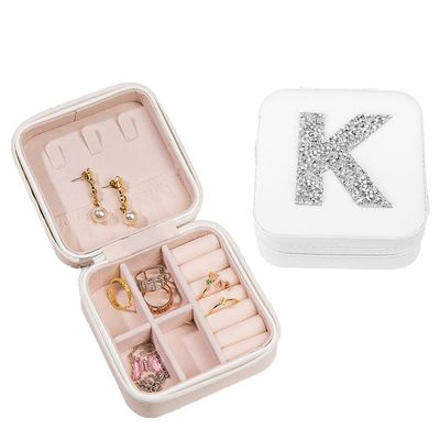 Custom Initial Letter Jewelry Box for Women Girls Layer Jewelry Organizer Monogram Storage Case Travel Jewelry Box Organizer Box for Earrings Rings Necklaces Case Gift for Wedding Engagement Birthday