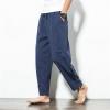 Maiyifu-GJ Men's Hippie Harem Pants Baggy Hip Hop Yoga Joggers Sweatpants Loose Elastic Waistband Drop Crotch Trousers (Dark Blue,Small) view 4