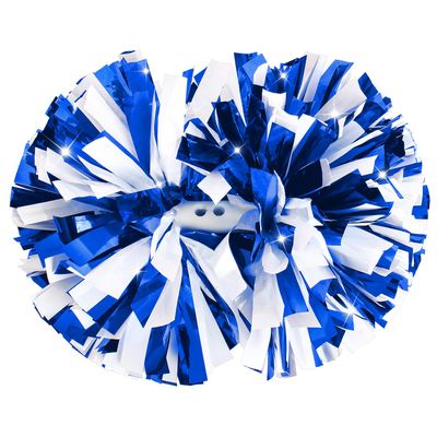 aiviwiai Professional Metallic Cheerleading Pom Poms with Baton Handle, 1 Pair Vibrant Cheerleader Poms for Cheer Squad Spirit, Dance Performance Gear, Team Sports Accessories (Blue and White)