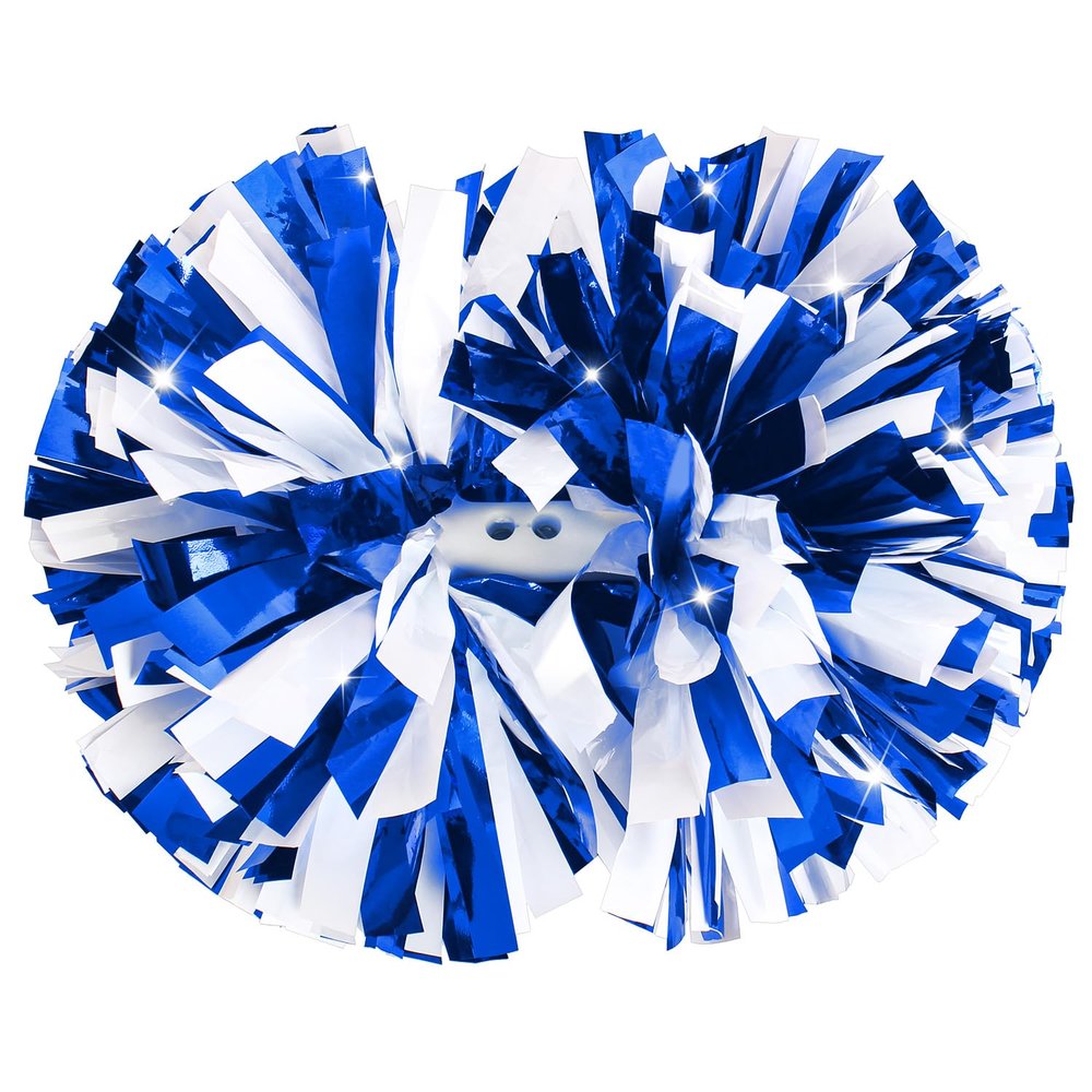 aiviwiai Professional Metallic Cheerleading Pom Poms with Baton Handle, 1 Pair Vibrant Cheerleader Poms for Cheer Squad Spirit, Dance Performance Gear, Team Sports Accessories (Blue and White)