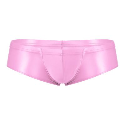 Moily Men's Sexy Pouch G-String Thongs Pantie Shiny Glossy Swim Trunks Swimwear Bottoms Underpants Pink X-Large