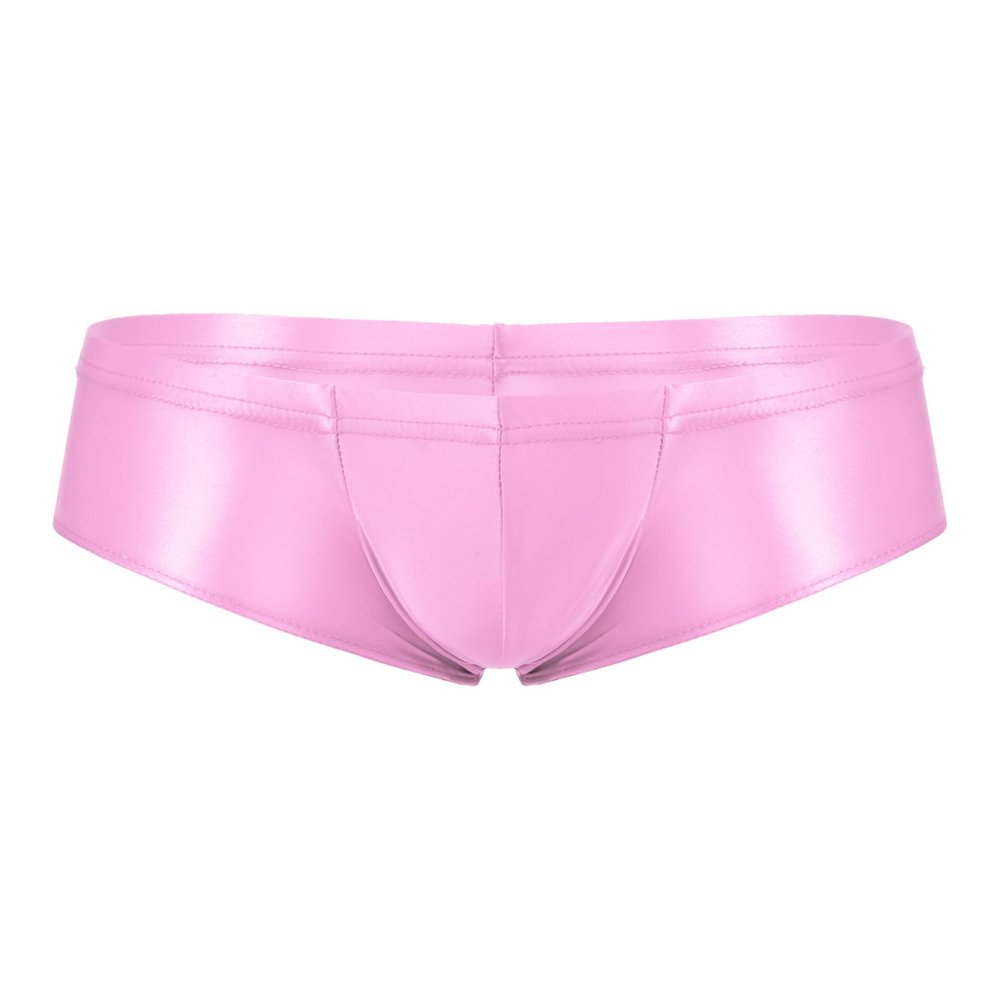 Moily Men's Sexy Pouch G-String Thongs Pantie Shiny Glossy Swim Trunks Swimwear Bottoms Underpants Pink X-Large