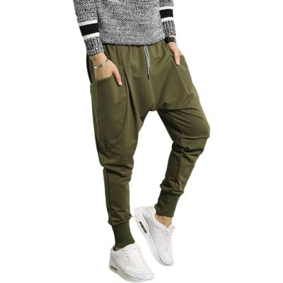 Men Drop Crotch Jogging Harem Pants Baggy Elastic Waist Hip Hop Sweatpants Hippie Ankle Length Sweats Trousers (ArmyGreen,3X-Large)