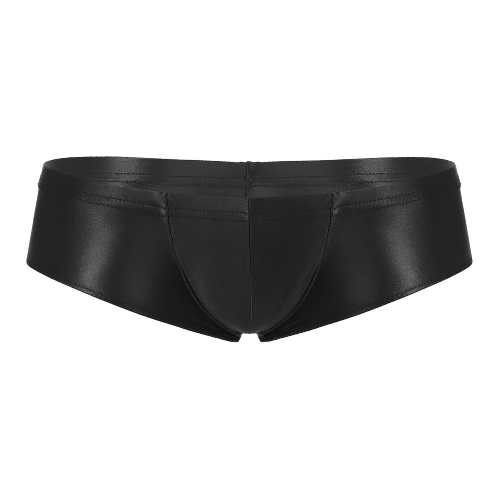 Moily Men's Sexy Pouch G-String Thongs Pantie Shiny Glossy Swim Trunks Swimwear Bottoms Underpants Black XX-Large