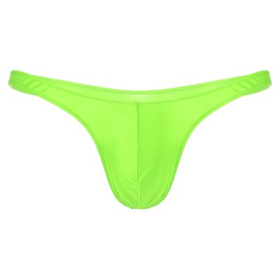 Moily Men's Sexy Pouch G-String Thongs Pantie Shiny Glossy Swim Trunks Swimwear Bottoms Underpants Fluorescent Green Medium