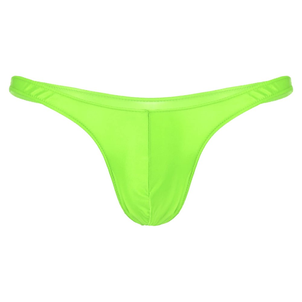 Moily Men's Sexy Pouch G-String Thongs Pantie Shiny Glossy Swim Trunks Swimwear Bottoms Underpants Fluorescent Green Medium