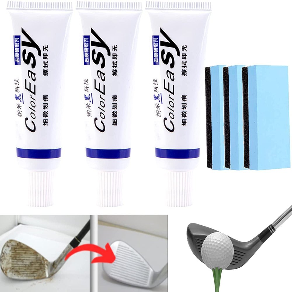 Anshka Instant Golf Club Scratch Remover,Effectively Remove Scratch from Golf Club,Golf Club Cleaning Agent with Sponge,for Touch Up,Fill in,Customize or Renovate Your Clubs (3pcs)