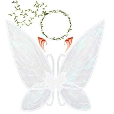 LOHZAQ Fairy Wings for Women Girls,25 "x16 Sparkling Butterfly Wings for Adults Fairy Costume Accessories Floral Headpiece,Elf Ears - Wings Cosplay,Party Favor Halloween Dress Up M White