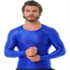 CHICTRY Men's Compression Sports Shirts Shiny Oil Slim Fit Muscle Tops Long Sleeve Workout Fitness Shirts Blue Large view 3