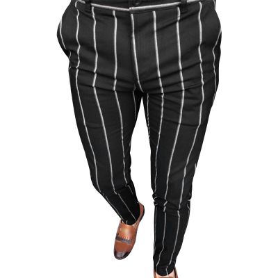 Men's Stripe Stretch Dress Pants Casual Skinny Fit Flat Front Formal Pant Stylish Slim Business Pencil Trouser (Black,3X-Large)