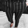 Men's Stripe Stretch Dress Pants Casual Skinny Fit Flat Front Formal Pant Stylish Slim Business Pencil Trouser (Black,3X-Large) view 2