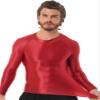 CHICTRY Men's Compression Sports Shirts Shiny Oil Slim Fit Muscle Tops Long Sleeve Workout Fitness Shirts Burgundy Medium view 2